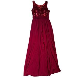 Nightway Womens Sequin Lace Bodice Gown Dress Size 10 Wine Red Formal Event NEW